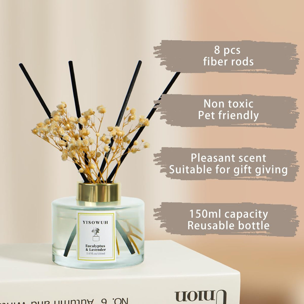 Reed Diffuser Set,5.07 fl oz (150 ml) - Eucalyptus & Lavender Oil Diffusers with 8 Reed Sticks,Home Fragrance Reed Diffuser for Bathroom Shelf Decor