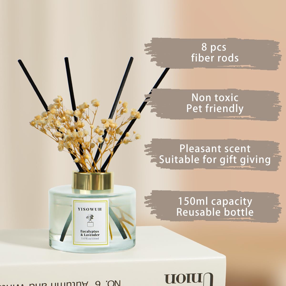 Reed Diffuser Set,5.07 fl oz (150 ml) - Eucalyptus & Lavender Oil Diffusers with 8 Reed Sticks,Home Fragrance Reed Diffuser for Bathroom Shelf Decor