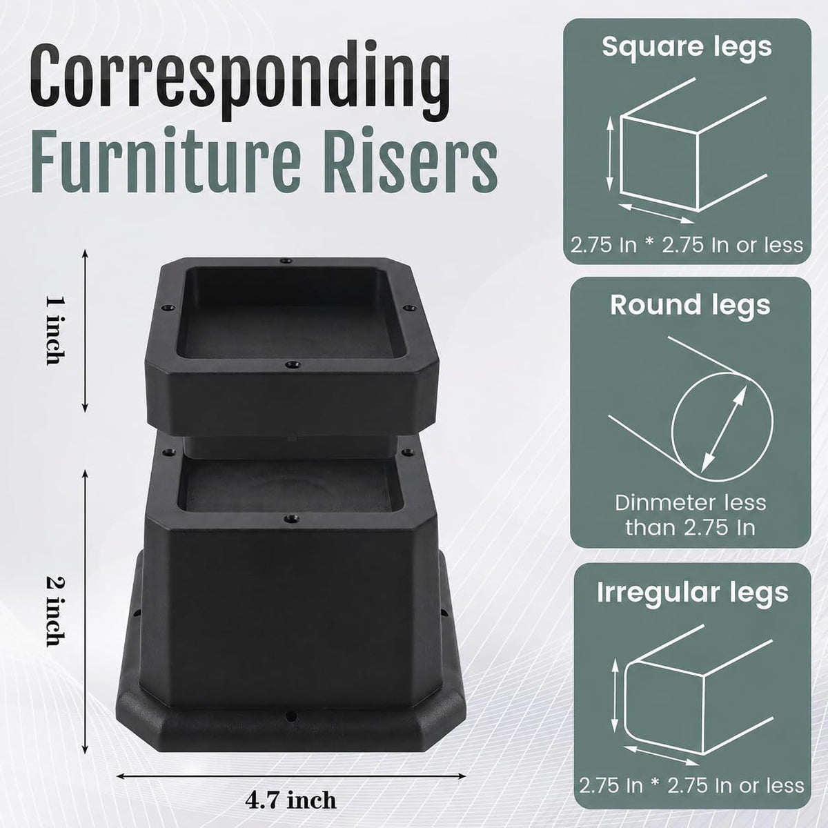 BTSD-home Adjustable Bed Risers 2, 3 or 4 Inch