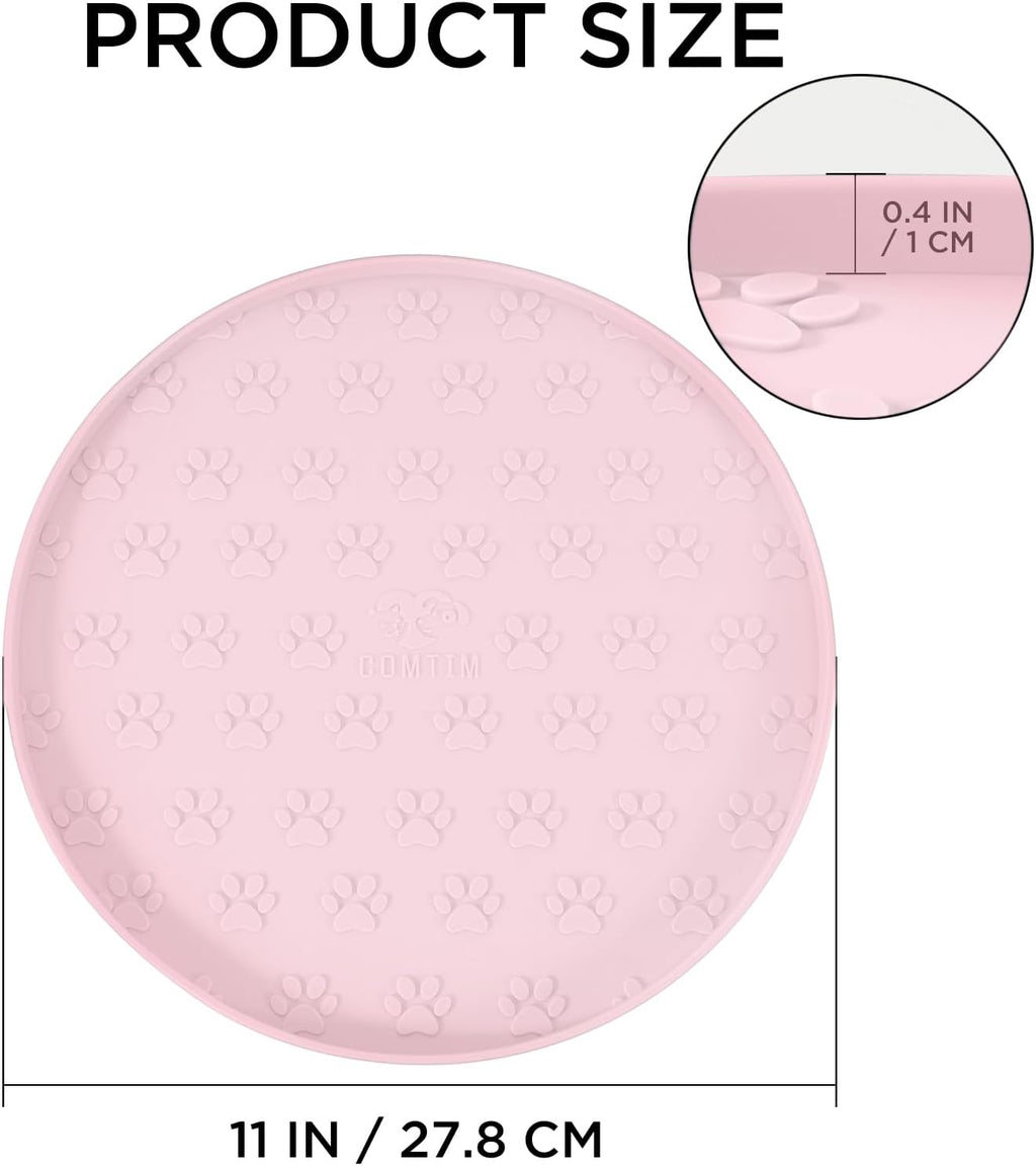Comtim Waterproof Dog Food Mat - 2 Pack Silicone Pet Food Mat Dog Food Bowl Mats Cat Water Mats Eating Tray, Non-Slip Pet Placemat with Lip for Messy Drinkers to Protect Floor,Pink 11"×11"