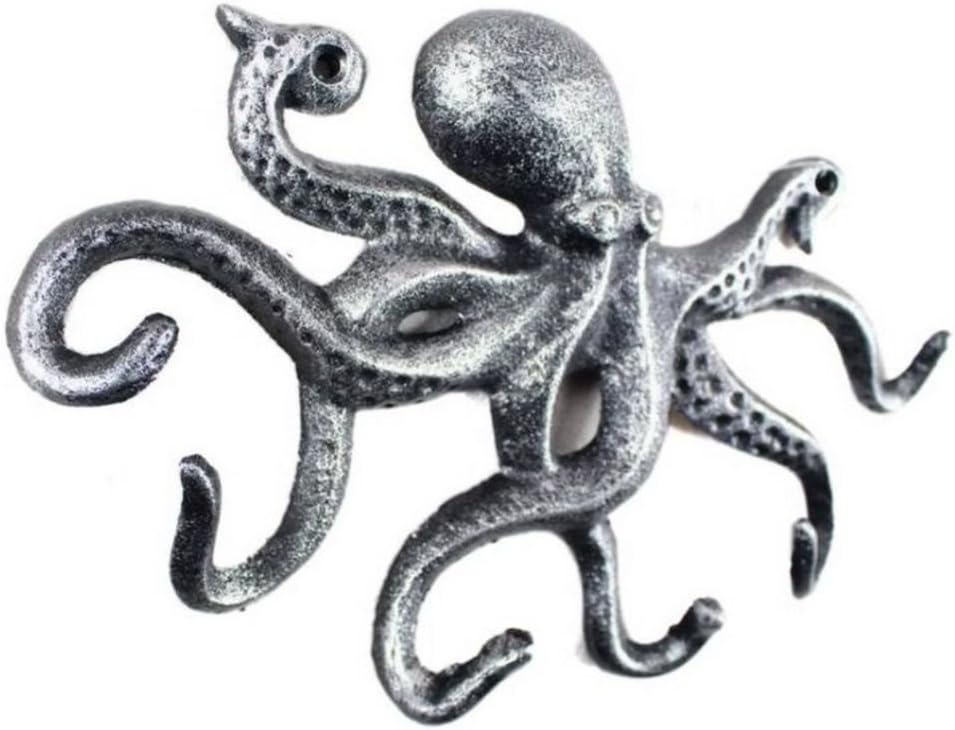 Antique Silver Cast Iron Octopus Hook 11 Inch - Decorative Hook - Sealife Metal Wall Hook