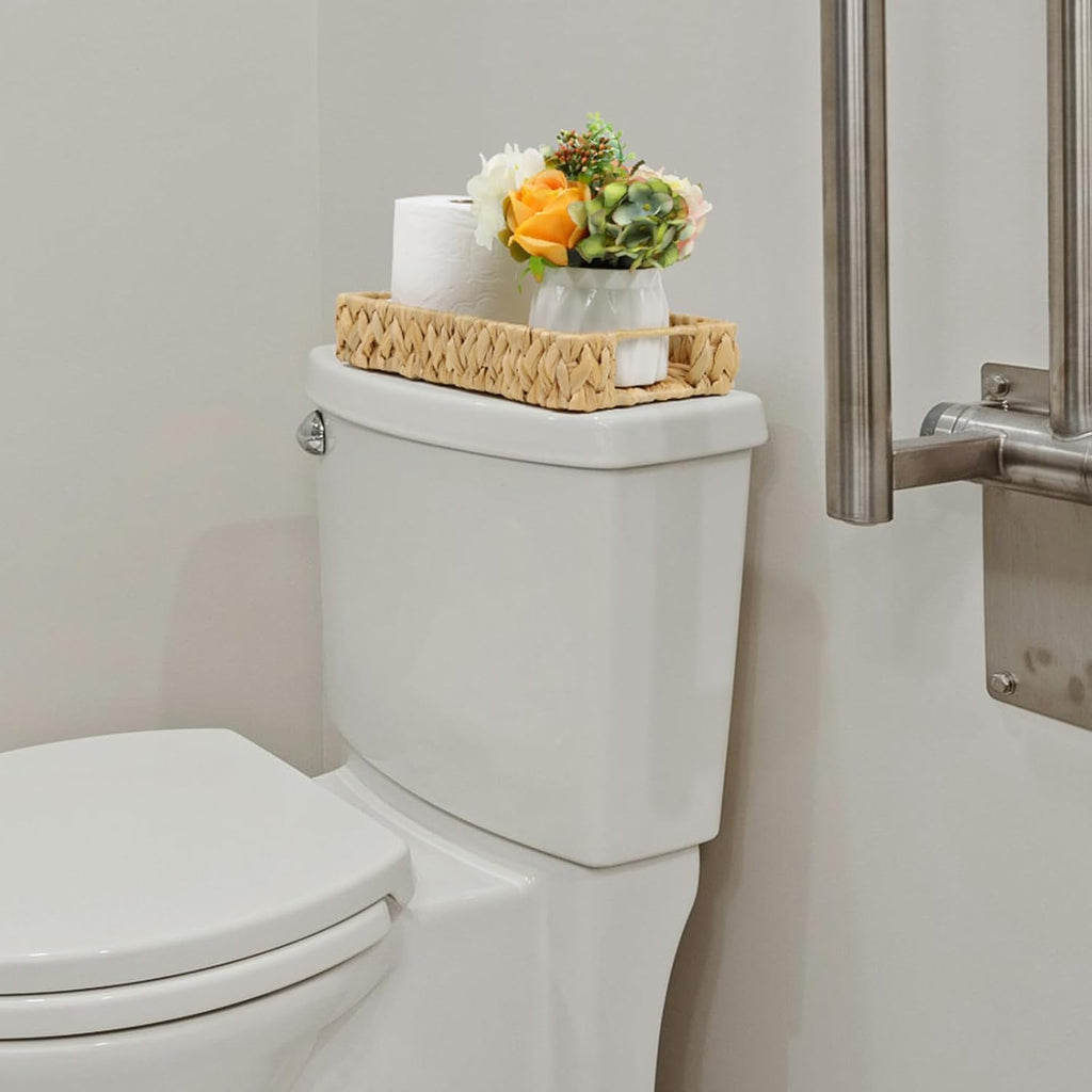 Water Hyacinth Bathroom Vanity Tray with Handle, 11 Inch