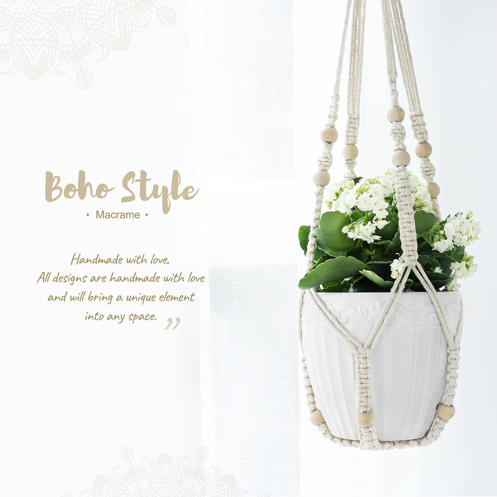 Mkono 3 Pack Macrame Plant Hangers Hanging Planters for Indoor Plants Ivory