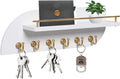 Key Holder for Wall, Decorative Key and Mail Organizer with 6 Sturdy Metal Hooks and Floating Shelf, 14 Inches Wood Wall Mounted Key Rack for Entryway, White and Gold