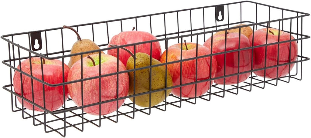 Farmlyn Creek Wall Storage Basket Organizer - Black Metal 3-Piece Set (Small, Medium & Large) - Wire Baskets for Wall - Space-Saving Kitchen & Bathroom Storage