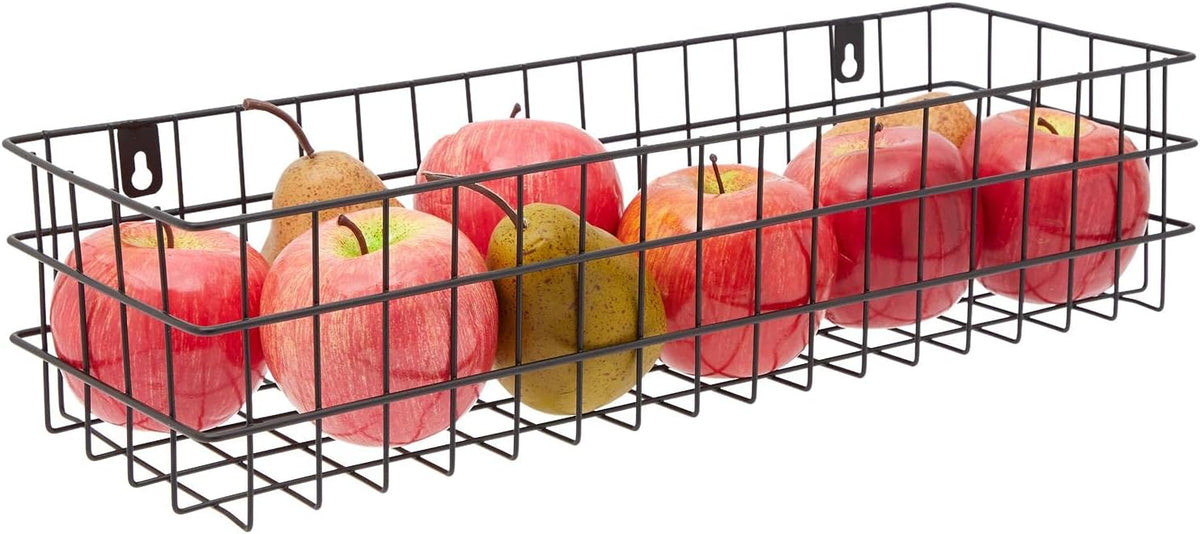 Farmlyn Creek Wall Storage Basket Organizer - Black Metal 3-Piece Set (Small, Medium & Large) - Wire Baskets for Wall - Space-Saving Kitchen & Bathroom Storage