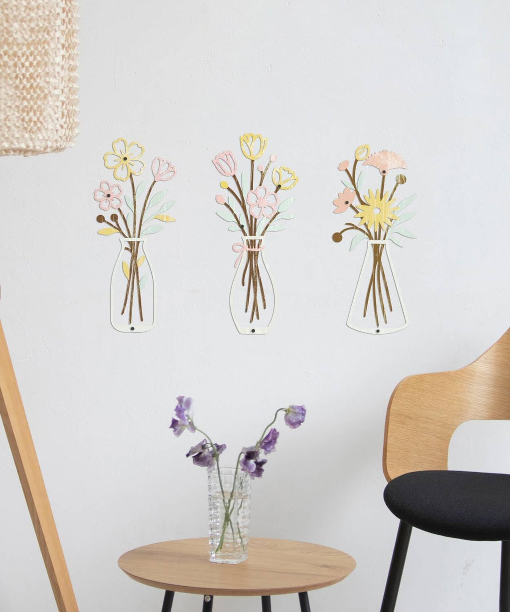 Putuo Decor Metal Flower Vase Wall Art, 3 Pieces Rustic Minimalist Floral Farmhouse Wall Decor for Living Room Bathroom Kitchen, Bedroom Dining Room, Housewarming Gifts