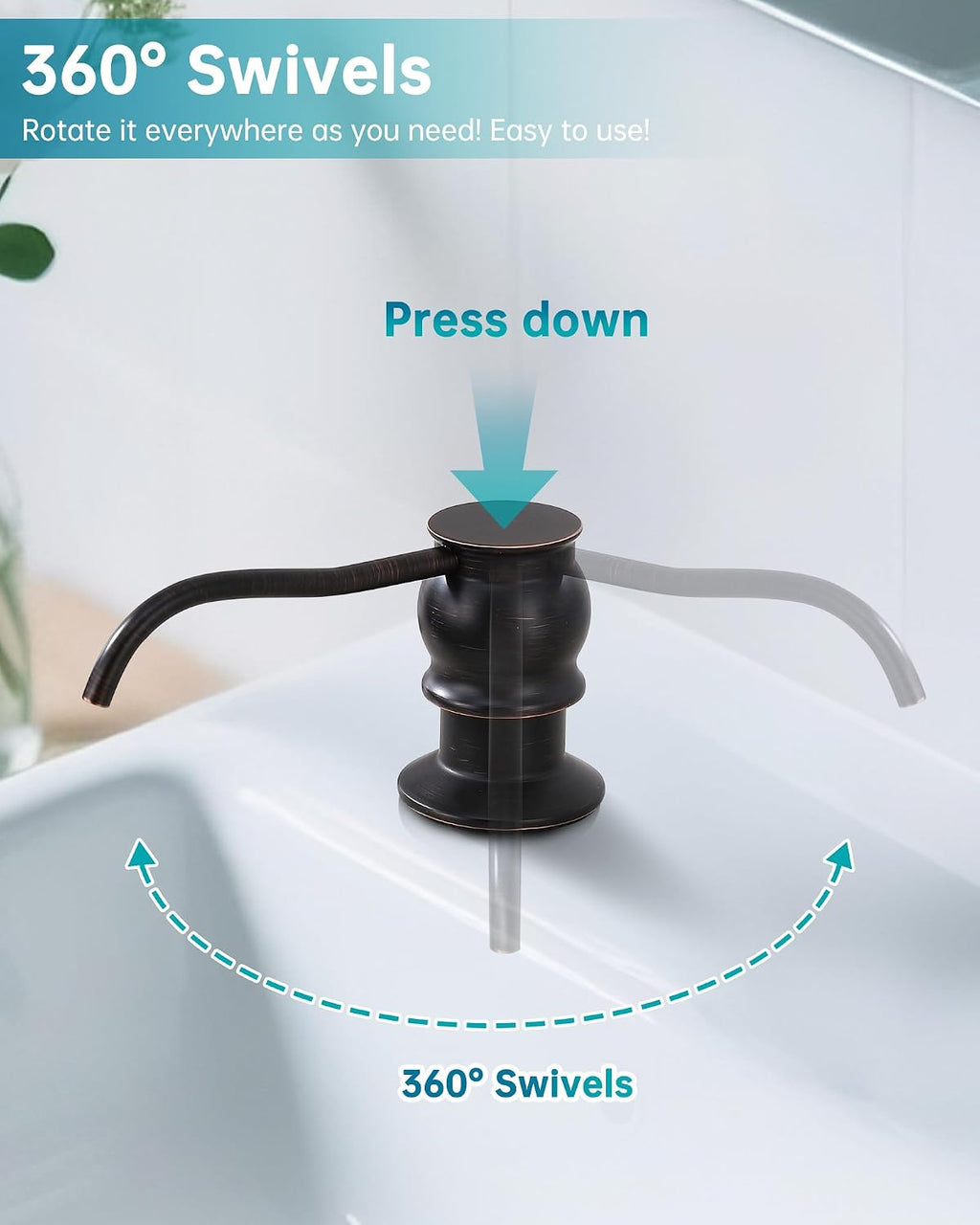 Brass Kitchen Soap Dispenser, Oil Rubbed Bronze in Sink Liquid Dish Soap Dispenser, Under Sink Hand Metal Dispenser Pump, 47.2" Silicone Long Tube for 0.79 "- 1.38" Bottle Mouths