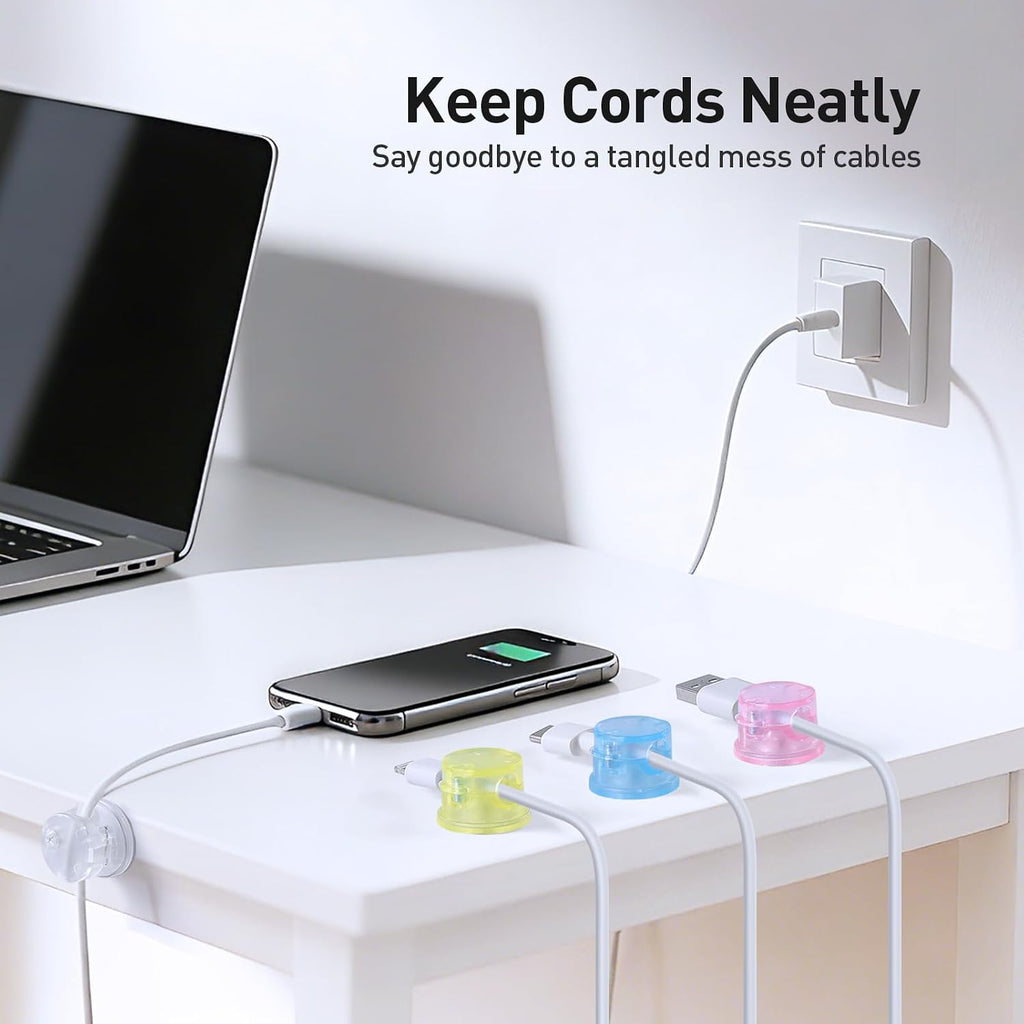 AGPTEK 8 Pack Magnetic Cable Clips, 360° Rotatable Cord Holder, Colorful