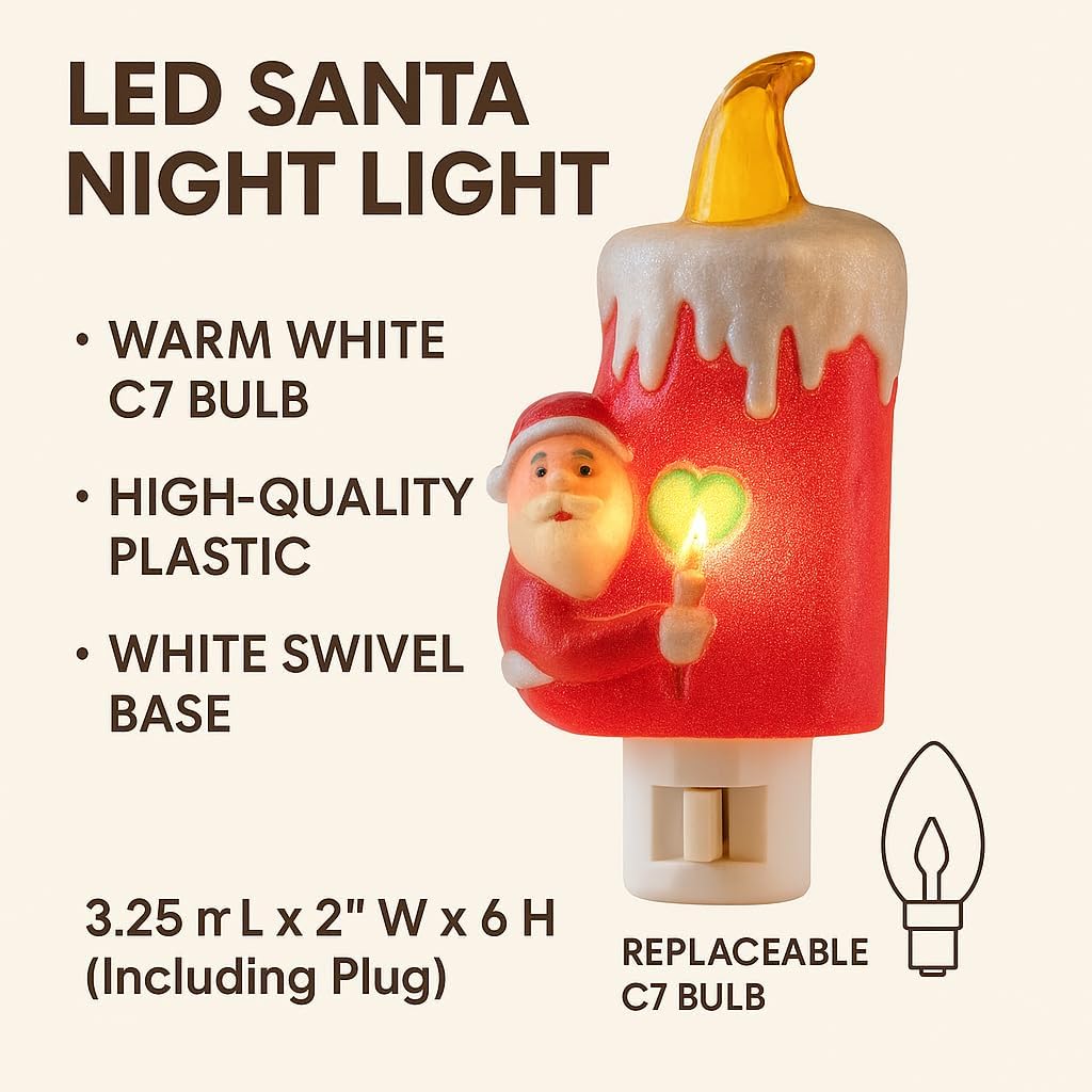 Novelty Lights LED Santa Claus with Candle Christmas Night Light Lamp