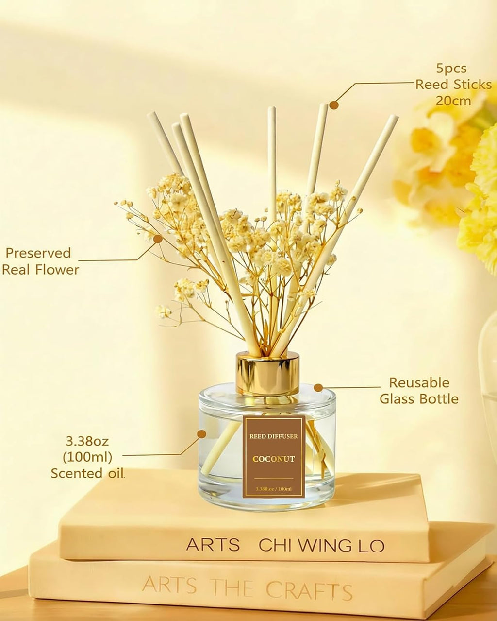 Reed Diffuser Set-Coconut Scent 3.38 fl oz,Scent Long