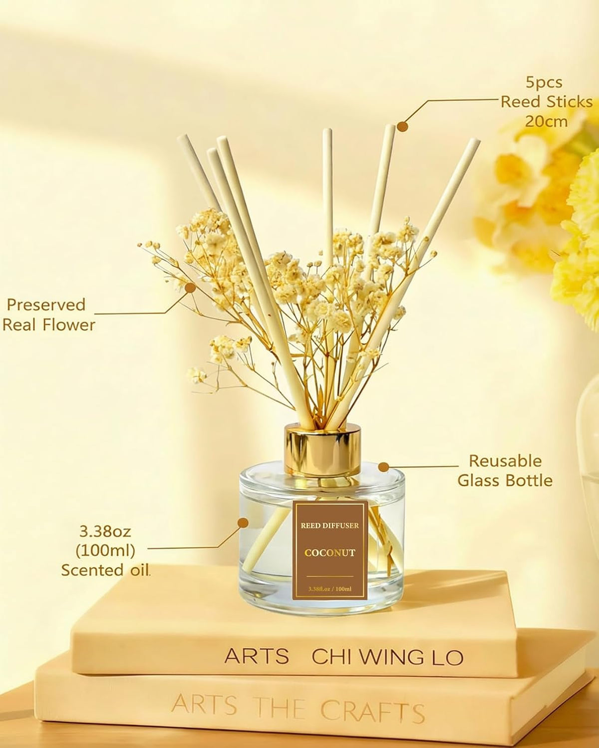 Reed Diffuser Set-Coconut Scent 3.38 fl oz,Scent Long