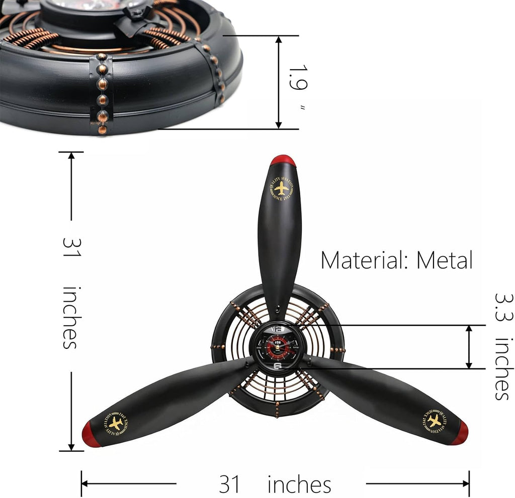 GLOWMIRTH Airplane Wall Art,Aviation Décor,Unique Wall Sculptures,Pilot Gifts,Steampunk Metal Art for Kitchen, Bedroom, Living Room,Cool Clocks Battery Operated,Black