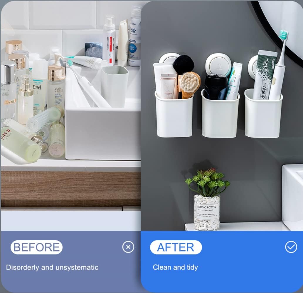 LEVERLOC Powerful Suction Cup Toothbrush Holders for Bathroom 2Pack, White