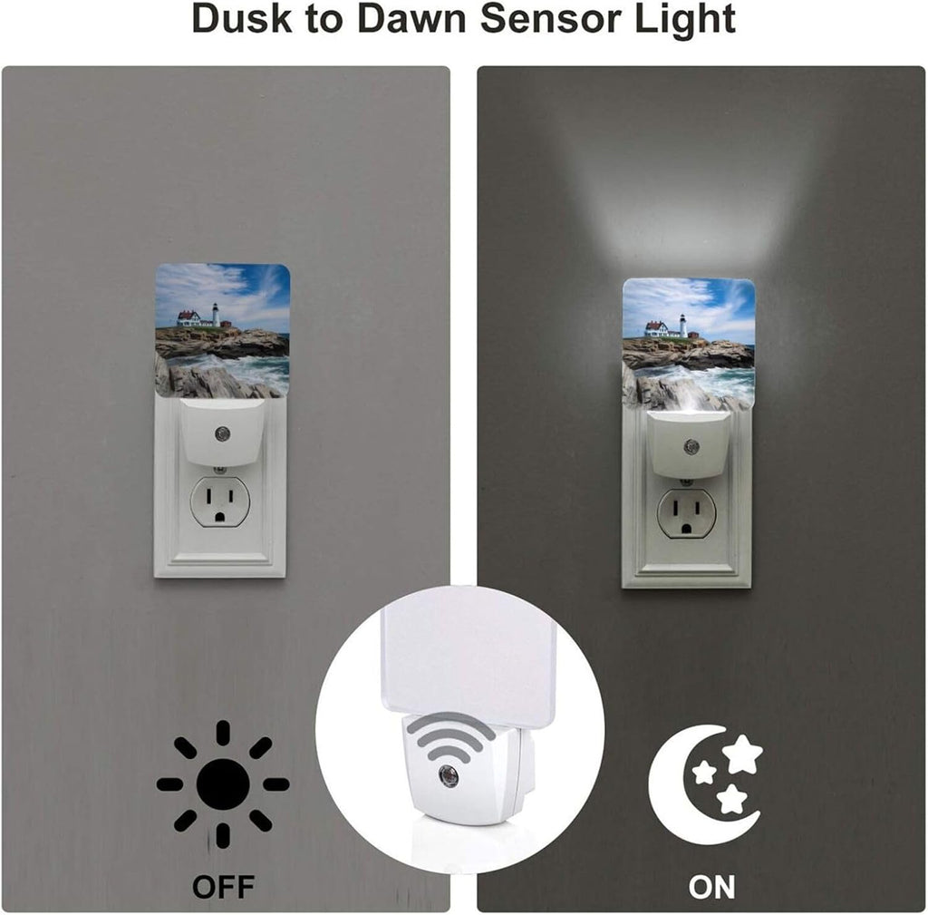 Set of 2 Led Night Lights, Lighthouse Beach Summer Auto Dusk-to-Dawn Sensor Night Lamp Plug-in Home Decorative for Adult