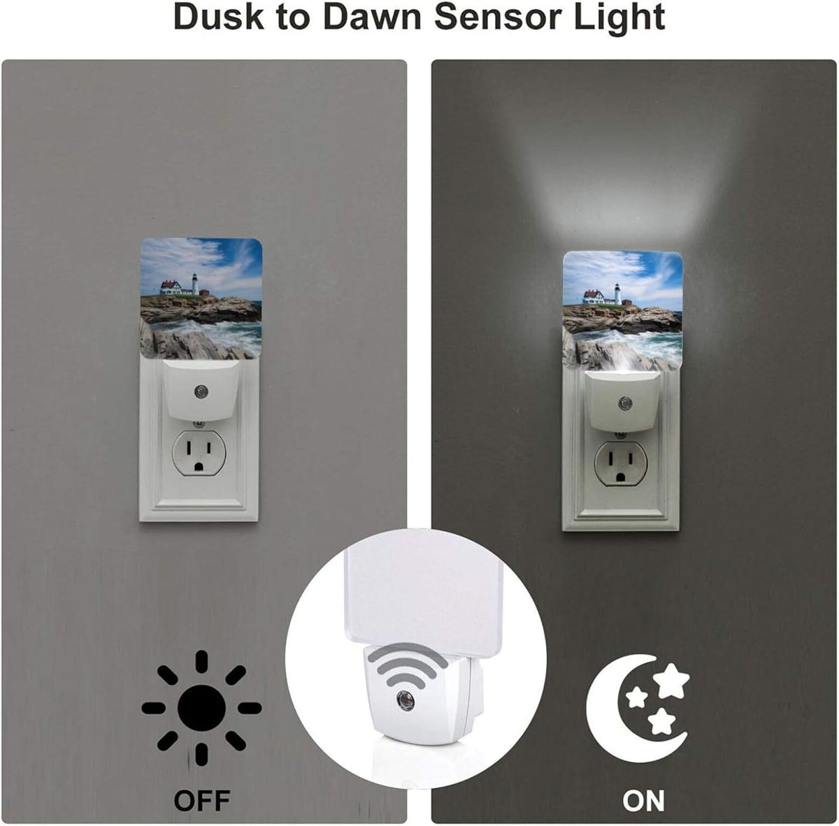 Set of 2 Led Night Lights, Lighthouse Beach Summer Auto Dusk-to-Dawn Sensor Night Lamp Plug-in Home Decorative for Adult