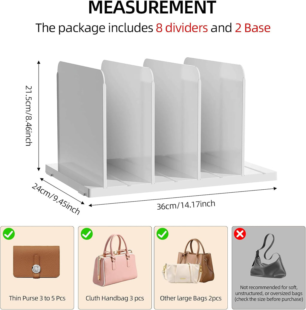 Stackable Purse Organizer for Closet Acrylic Shelf Divider, 2 Pack