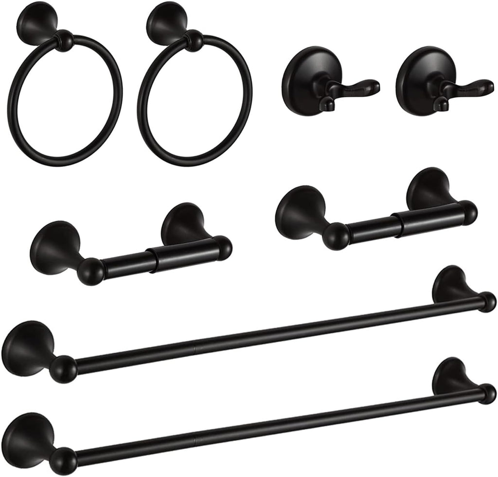 8 Piece Bathroom Accessory Set(Adjustable Towel Bar, Towel Ring, Toilet Paper Holder,Towel Hook), Wall Mounted Bathroom Hardware Accessories Set,Matte Black