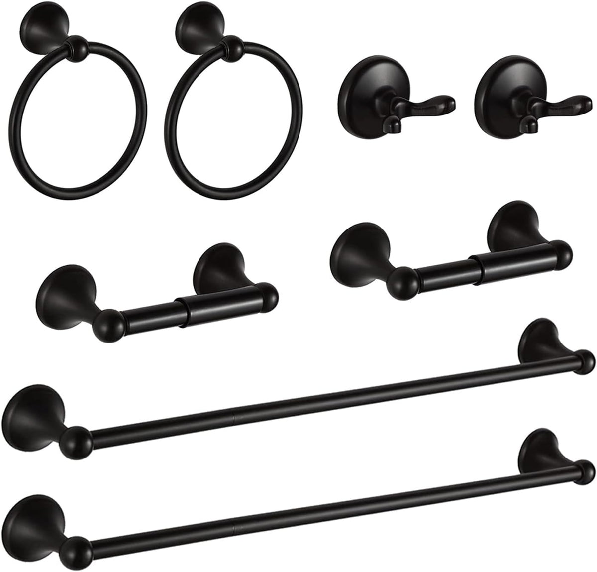 8 Piece Bathroom Accessory Set(Adjustable Towel Bar, Towel Ring, Toilet Paper Holder,Towel Hook), Wall Mounted Bathroom Hardware Accessories Set,Matte Black