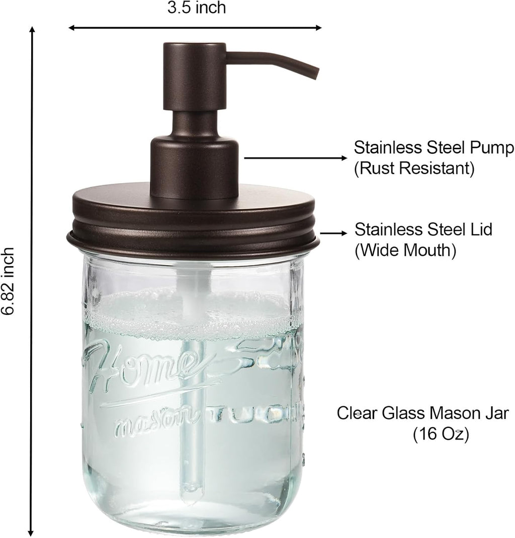 SheeChung 16oz Mason Jar Soap Dispenser, Bronze Stainless Steel Pump,2 Pack