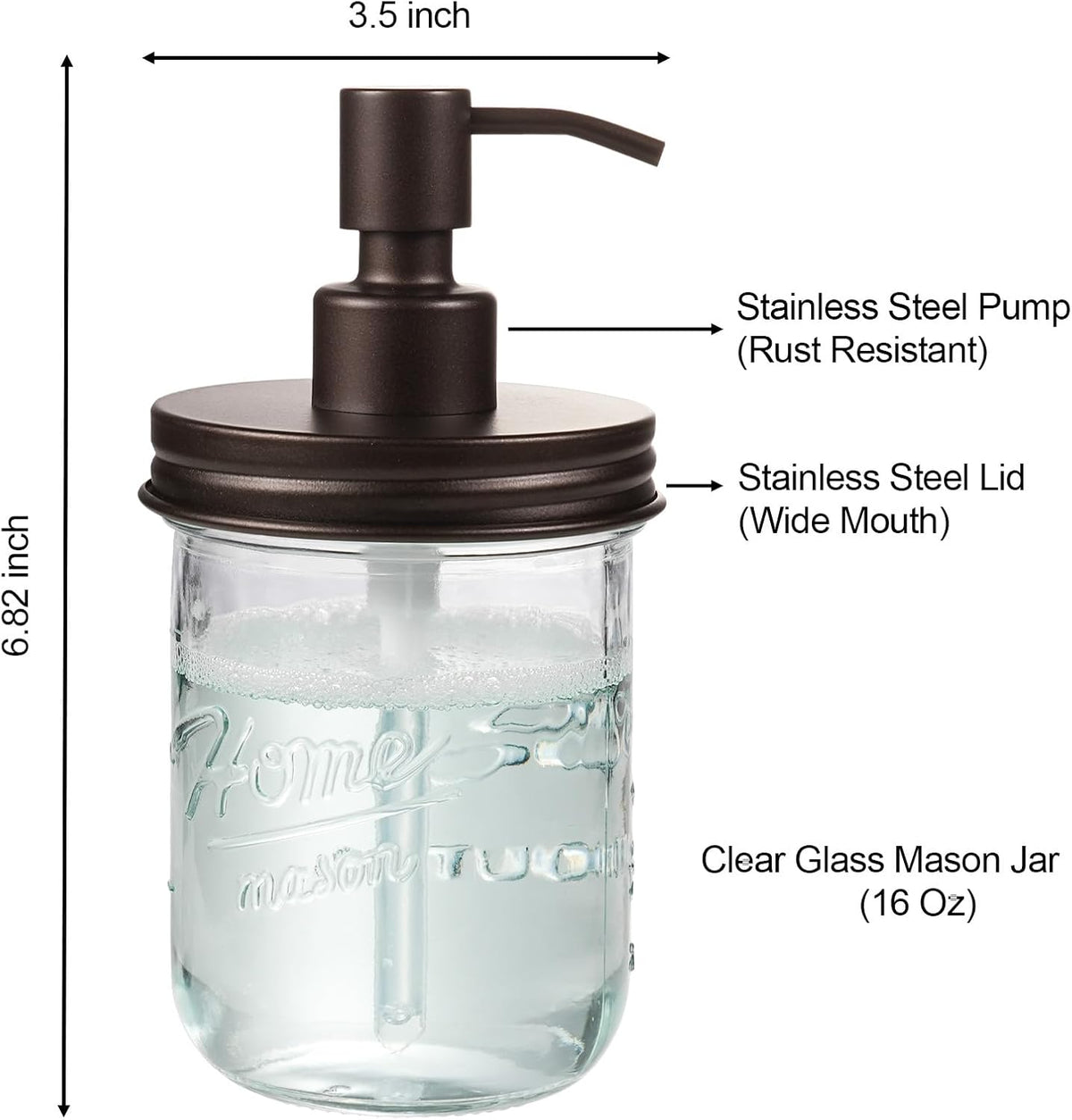 SheeChung 16oz Mason Jar Soap Dispenser, Bronze Stainless Steel Pump,2 Pack