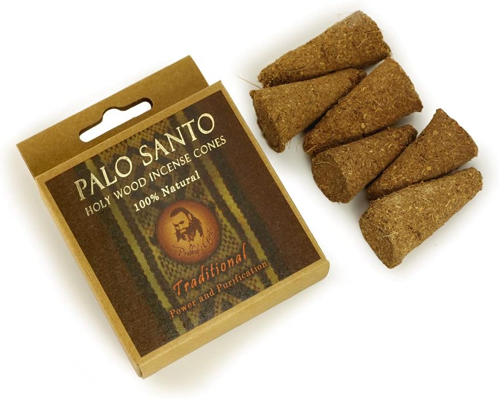 Prabhuji's Gifts Palo Santo Incense Cones - Traditional - Handmade Natural Incense Cones - Palo Santo Cones - Spiritual Incense - Holy Wood Incense - Power & Purification - (6 Cones)