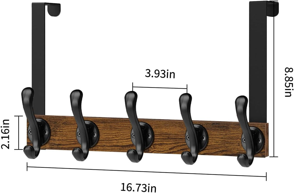 YINMIT Over The Door Hooks, Wood Door Towel Rack with 5 Hooks for Hanging