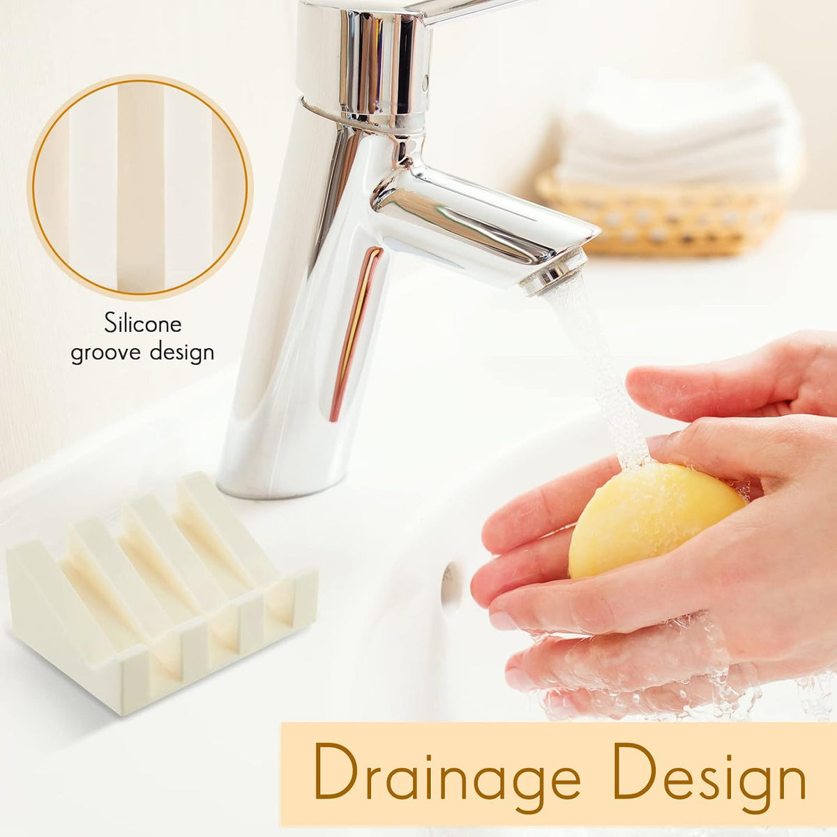 Cunhill 1 Piece Soap Dish, Silicone, Cream White
