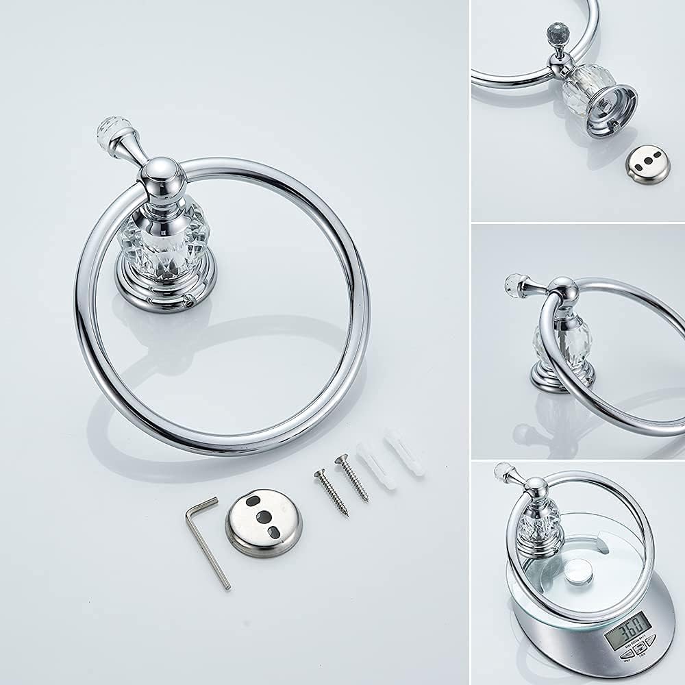 WOLIBEER Crystal Towel Hook, Chrome Towel Ring Toilet Paper Holder Hand Towel Holder Tissue Roll Paper Holder Towel Hanger Silver Bathroom Accessories 2 Pieces Wall Mounted