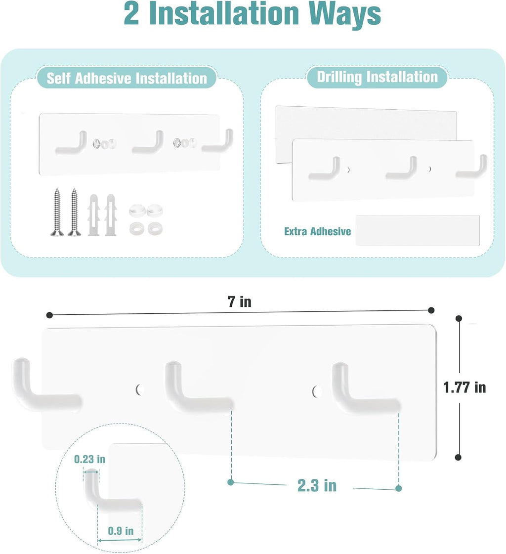 RELBRO Key Holder Wall Mount, Key Rack with 3 Hooks, Small, White