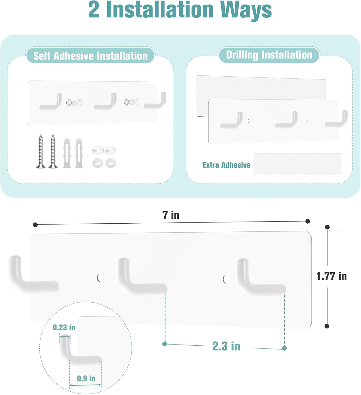 RELBRO Key Holder Wall Mount, Key Rack with 3 Hooks, Small, White