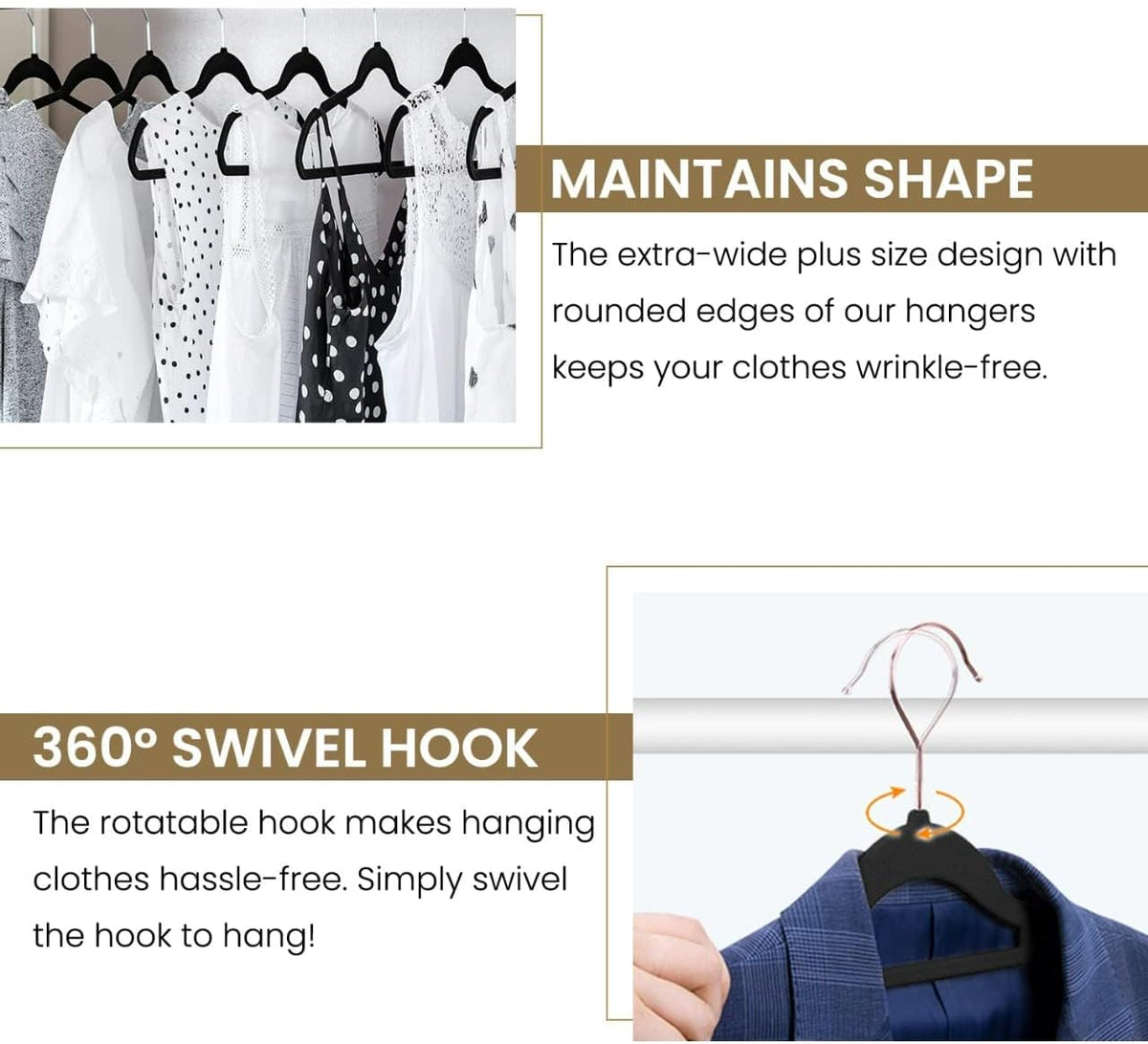 Home Expressions Premium 20 Pack - Ultra Thin No Slip Velvet Suit Swivel Hangers - 21" Extra Wide Strong Velvet Hangers - Space Saving Clothes Hangers - 21x0.2x10 inches (Beige)