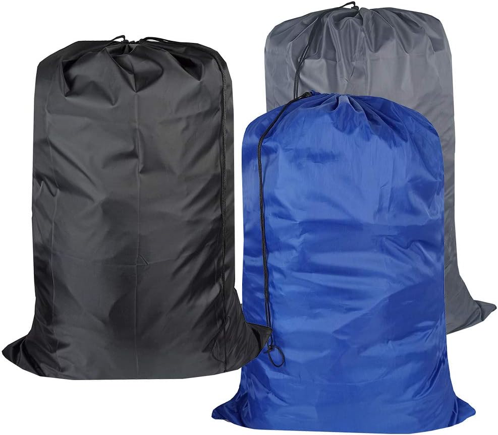 Washable Travel Laundry Bag with Drawstring, Large Dirty Clothes Bag Fit a Laundry Basket or Clothes Hamper, Enough to Hold 4 Loads of Laundry,26x39 inches (RoyalBlue Black Grey)