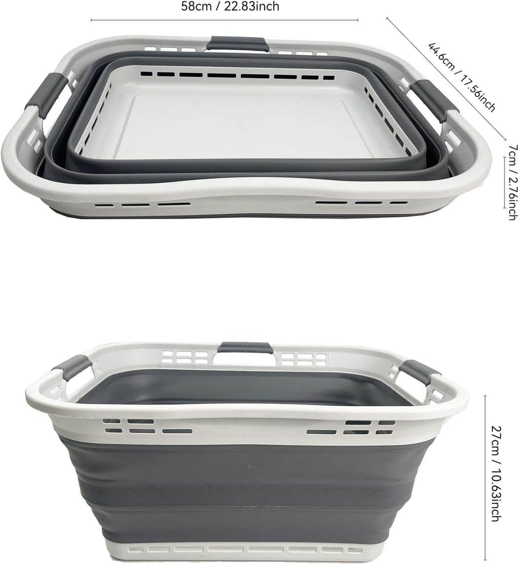 SAMMART 42L (11 Gallon) Collapsible Plastic Storage Basket - Foldable Pop Up Storage Container/Hamper - Portable Laundry Organizer - Space Saving (Grey/Steel Grey, 42L (Style B))