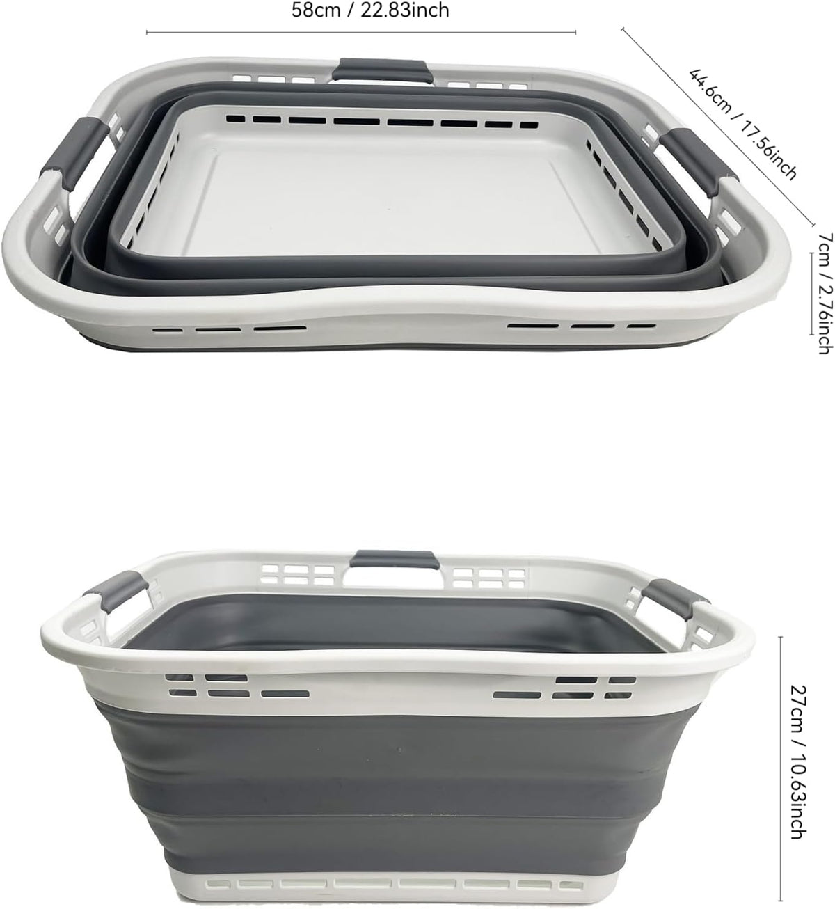 SAMMART 42L (11 Gallon) Collapsible Plastic Storage Basket - Foldable Pop Up Storage Container/Hamper - Portable Laundry Organizer - Space Saving (Grey/Steel Grey, 42L (Style B))