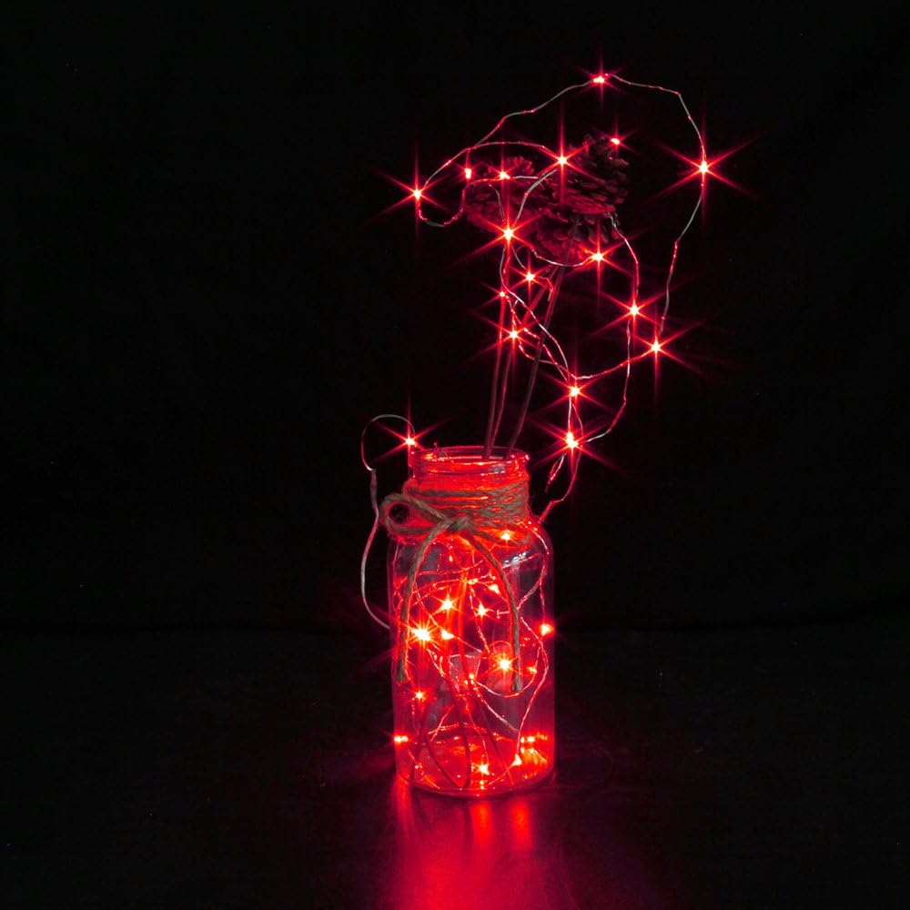 CYLAPEX 6 Pack Fairy Lights Battery Operated 7ft 20 LED Mini String Lights Silver Wire Firefly Starry Moon Twinkle Lights for Wedding Mason Jars Party Christmas Centerpiece Table Decorations, Red