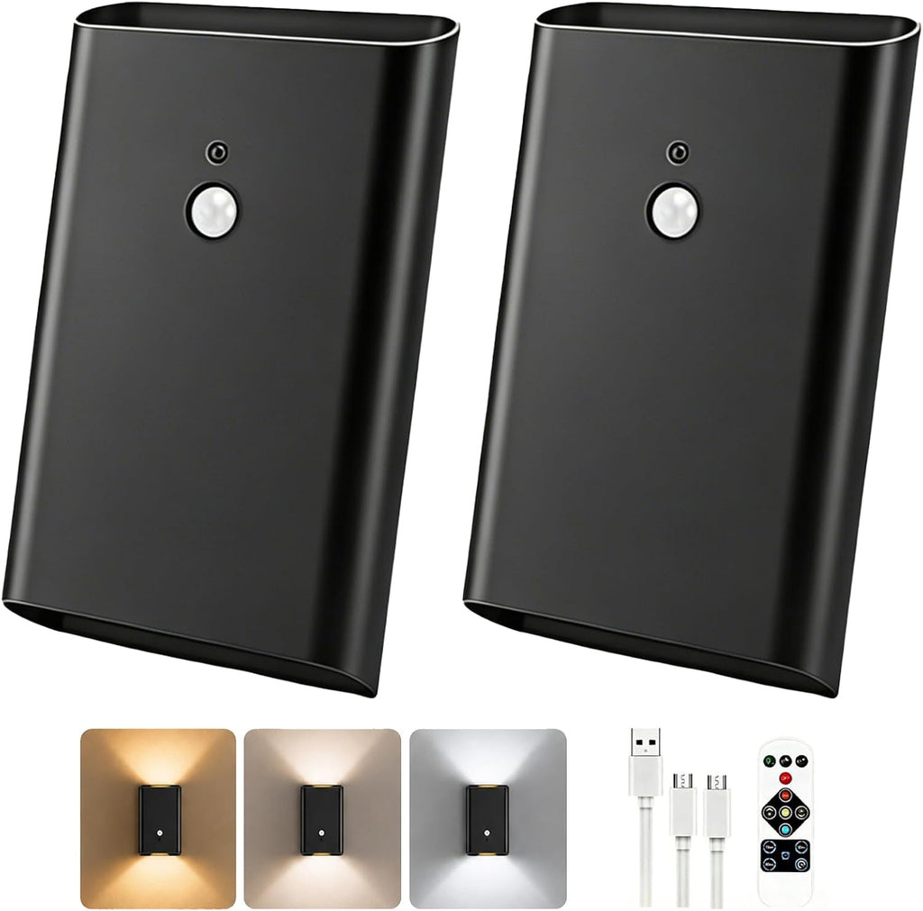 Motion Sensor Night Lights, Wireless Rechargeable Stair Lights Indoor, 5000mAh Battery, 3 Color Temperatures & Stepless Dimming, LED Night Lights for Stairs, Hallway, Kitchen, Closet, Cabinet (2 Pack)