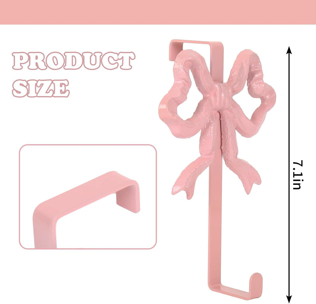 JarThenaAMCS 2Pcs Pink Bow Over The Door Hooks Metal Door Hanger Hooks Coquette Towel Coat Hangers for Home Kitchen Bedroom Bathroom Decor