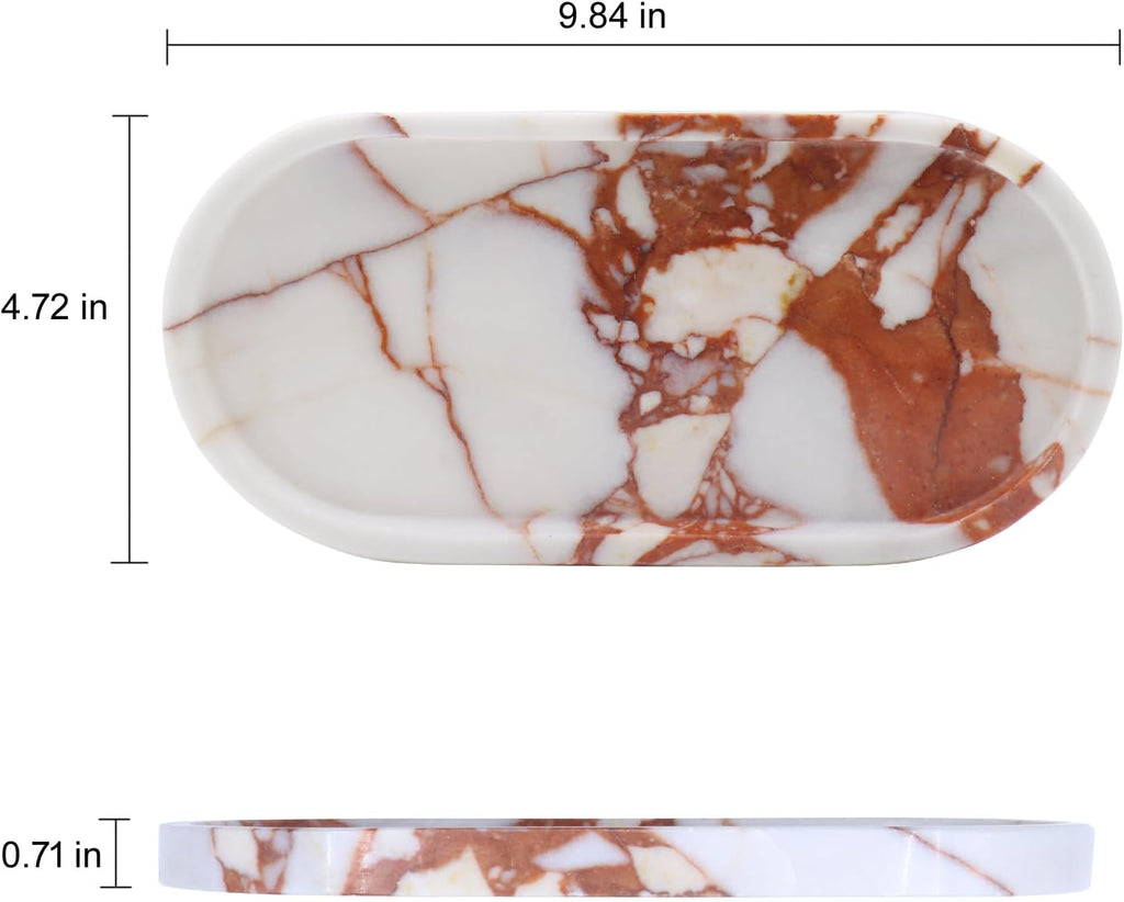 OOBOOB Oval Natural Marble Bathroom Tray for Decor Countertop, Marble Vanity Tray for Candles Perfume, Jewelry, Cosmetics, Elegant Vanity Organizer for Jewelry, Perfume