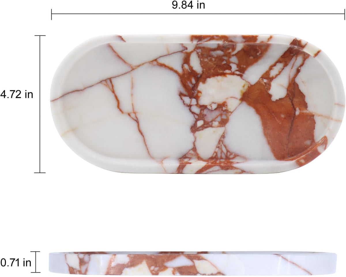 OOBOOB Oval Natural Marble Bathroom Tray for Decor Countertop, Marble Vanity Tray for Candles Perfume, Jewelry, Cosmetics, Elegant Vanity Organizer for Jewelry, Perfume