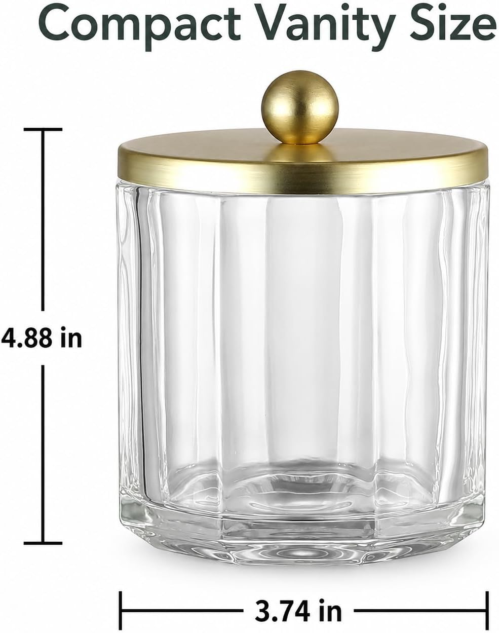 Clear Transparent Apothecary Octagional Shaped Glass Canister Jar With Gold Metal Lid Cover for Bathroom Organization, Cotton Balls, Q Tips, and Small Accessories, Bathroom Storage