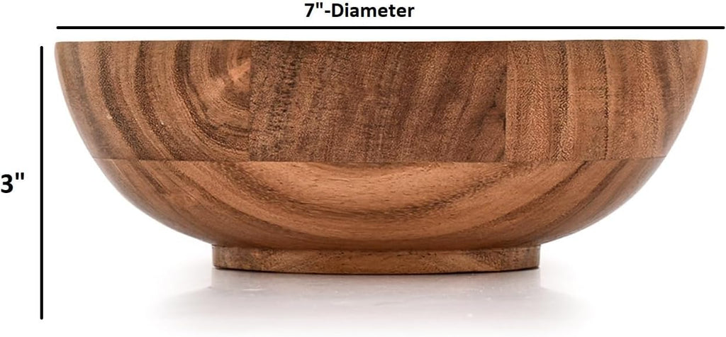 Kaizen Casa Decorative Wooden Bowl for Living Room Decor – Hand Carved Acacia Wood Bowl, Centerpiece Accent, Rustic Coffee Table Decor, Entryway Table Decoration (7" X 7" X 3")