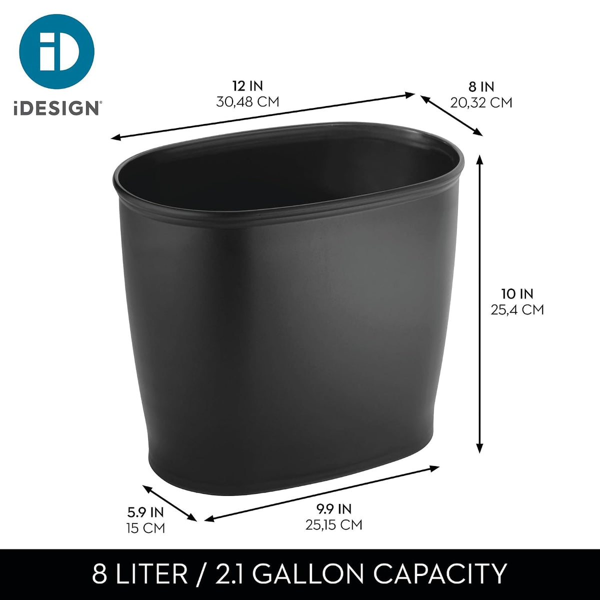 iDesign Slim Plastic Bathroom Trash Can, 2-Pack, Black