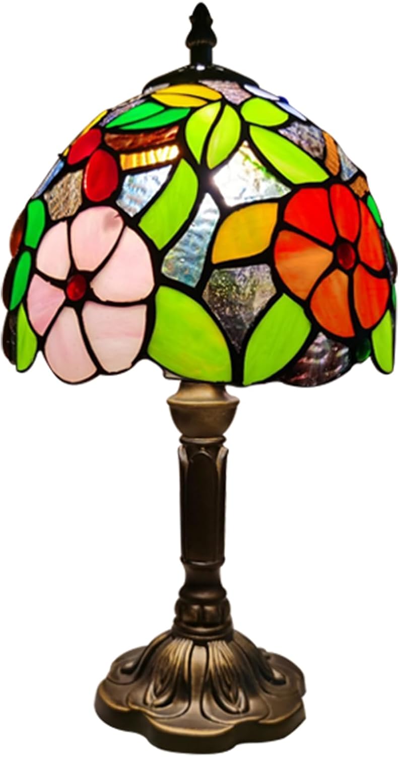 Tiffany Small Table Lamp 3-Way Color Temperatures Grape Rose Flower Stained Glass Lamps for Living Room Bedroom Bedside Nightstand Home Office Desk Night Light+LED Bulb 8X8X15Inch
