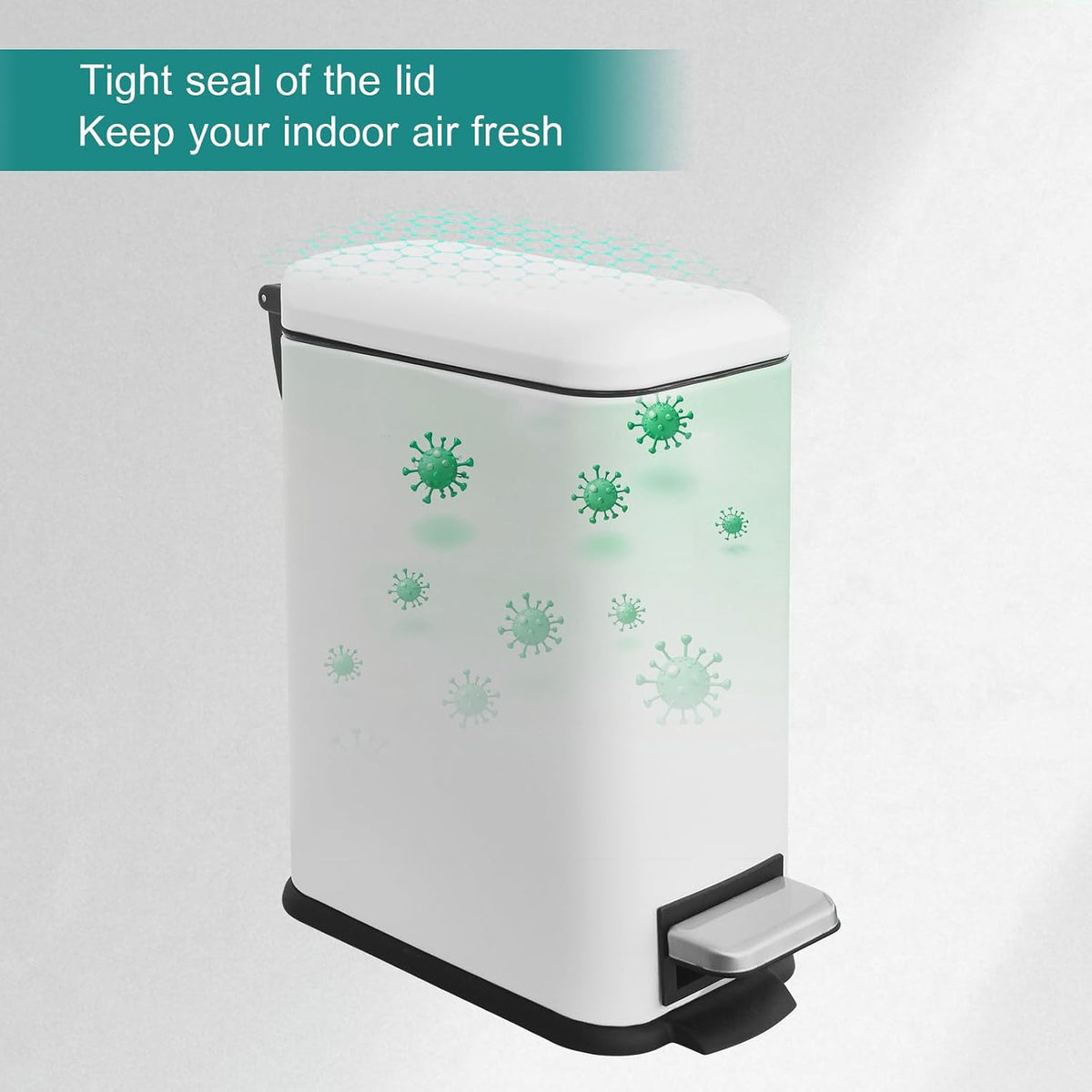 Small Bathroom Trash Can with Lid, 1.3 Gal, Soft Close, White