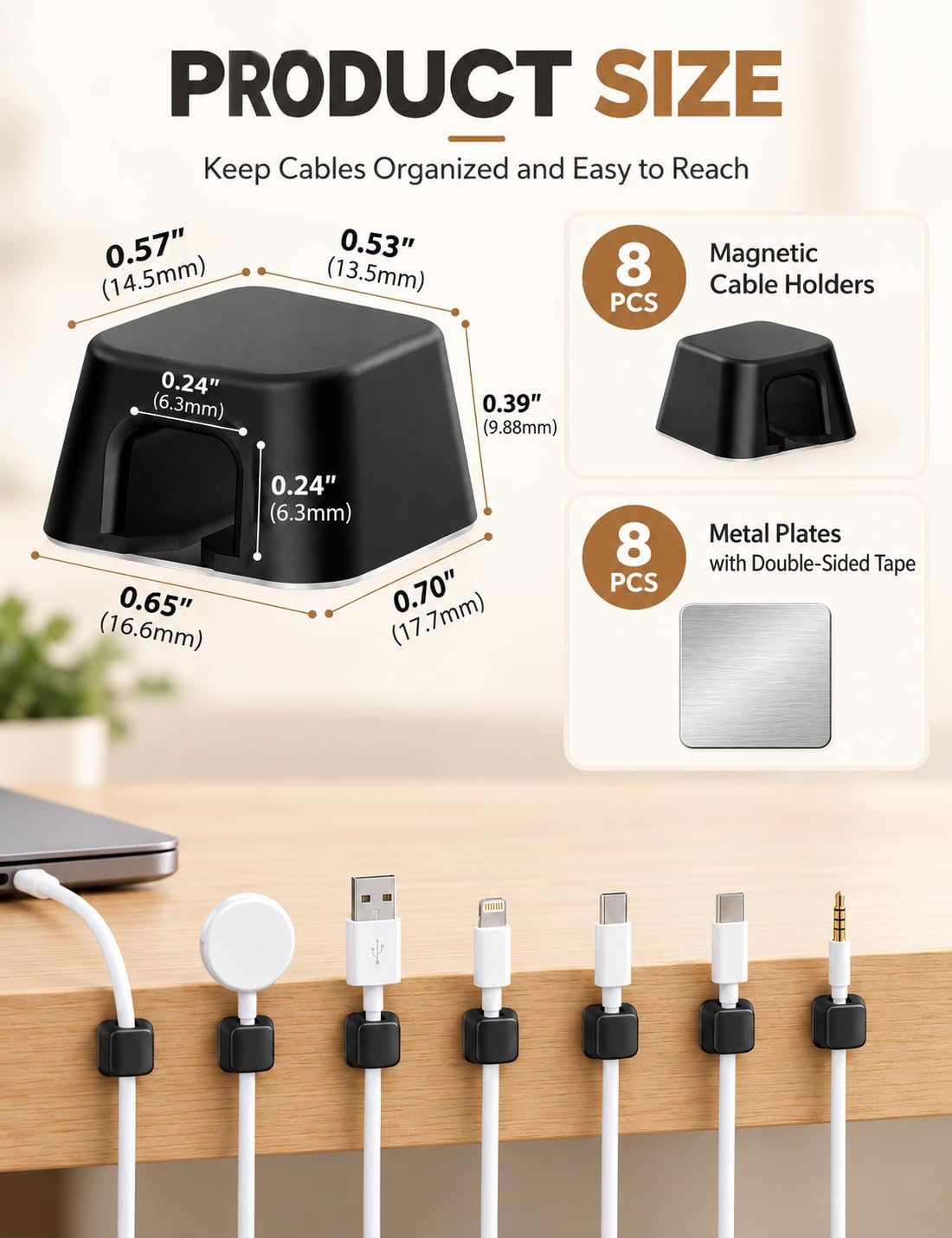 Viaky 8 Pack Magnetic Cord Holder,Black Cable Clips for Desk,Home,Office