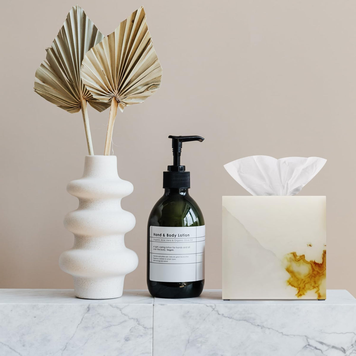 Natural Marble Tissue Box Cover, Exquisite Marble Square Tissue Box Holder, Elegant & Luxurious Decoration for Bathroom,Home & Office (White Jade)