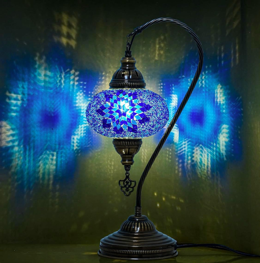 Turkish Mosaic Swan Neck Table Lamp, E12 Bulb Included, US Plug