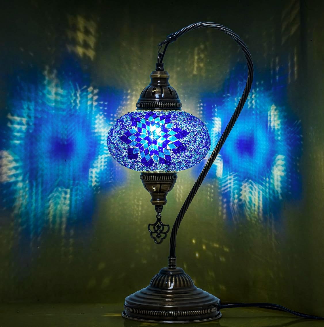 Turkish Mosaic Swan Neck Table Lamp, E12 Bulb Included, US Plug