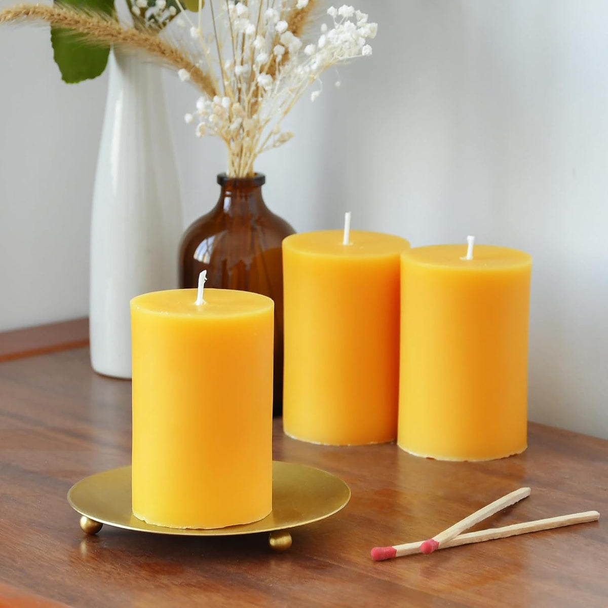 DEYBBY Pure Beeswax Pillar Candles, 2x3 Inch, 12 Pack Bulk, 30 Hr Burn Time